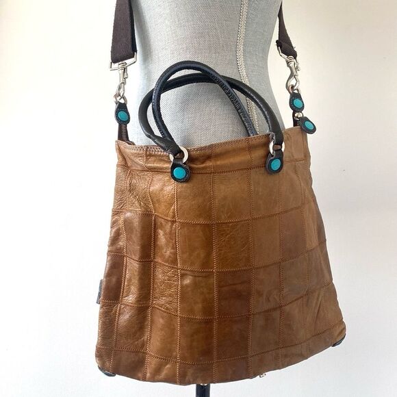 Gabs Franco Gabrielli Italy Patchwork Leather Convertible Tote Shoulder Bag Boho - Picture 11 of 16